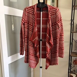 Lucky Brand Rust & Cream Geometric Open-Front Cardigan
